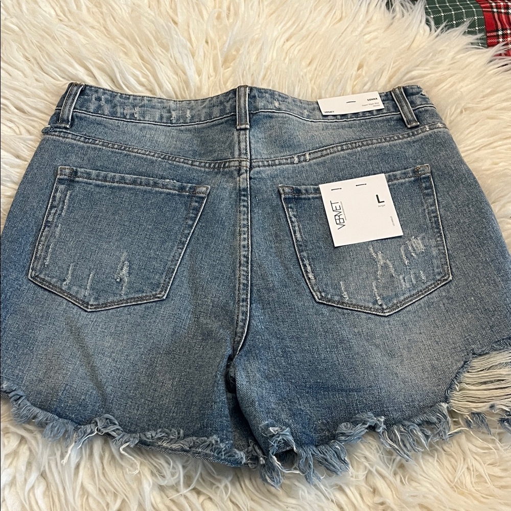 NWT Women's Vervet Blue Jean Sienna Super high rise Shorts size Large - Picture 6 of 10